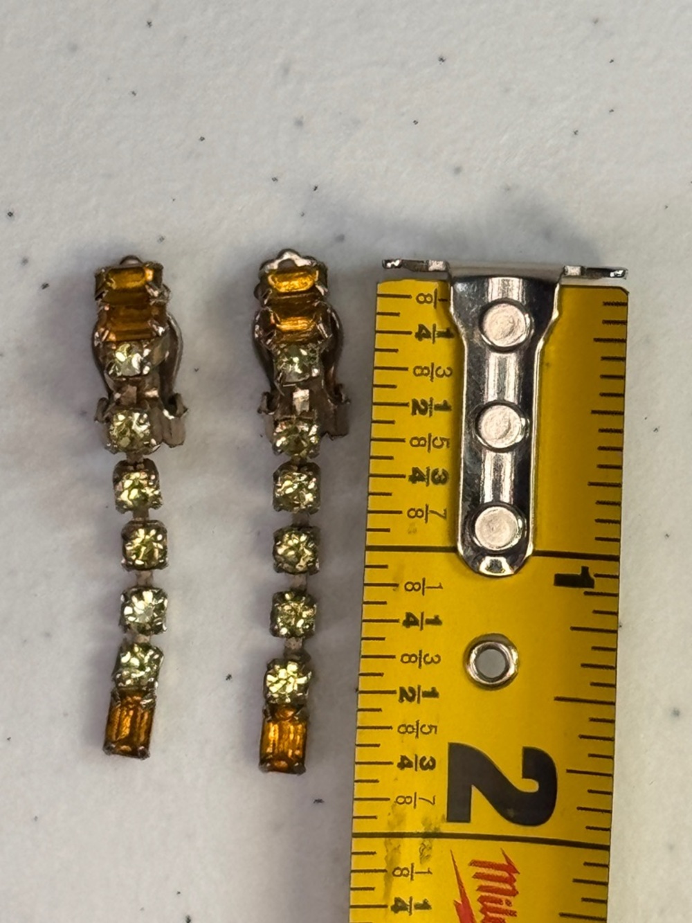 Vintage Amber & Clear crystal Rhinestone Clip-On Drop Earrings + Velvet Gift Bag - Picture 10 of 12